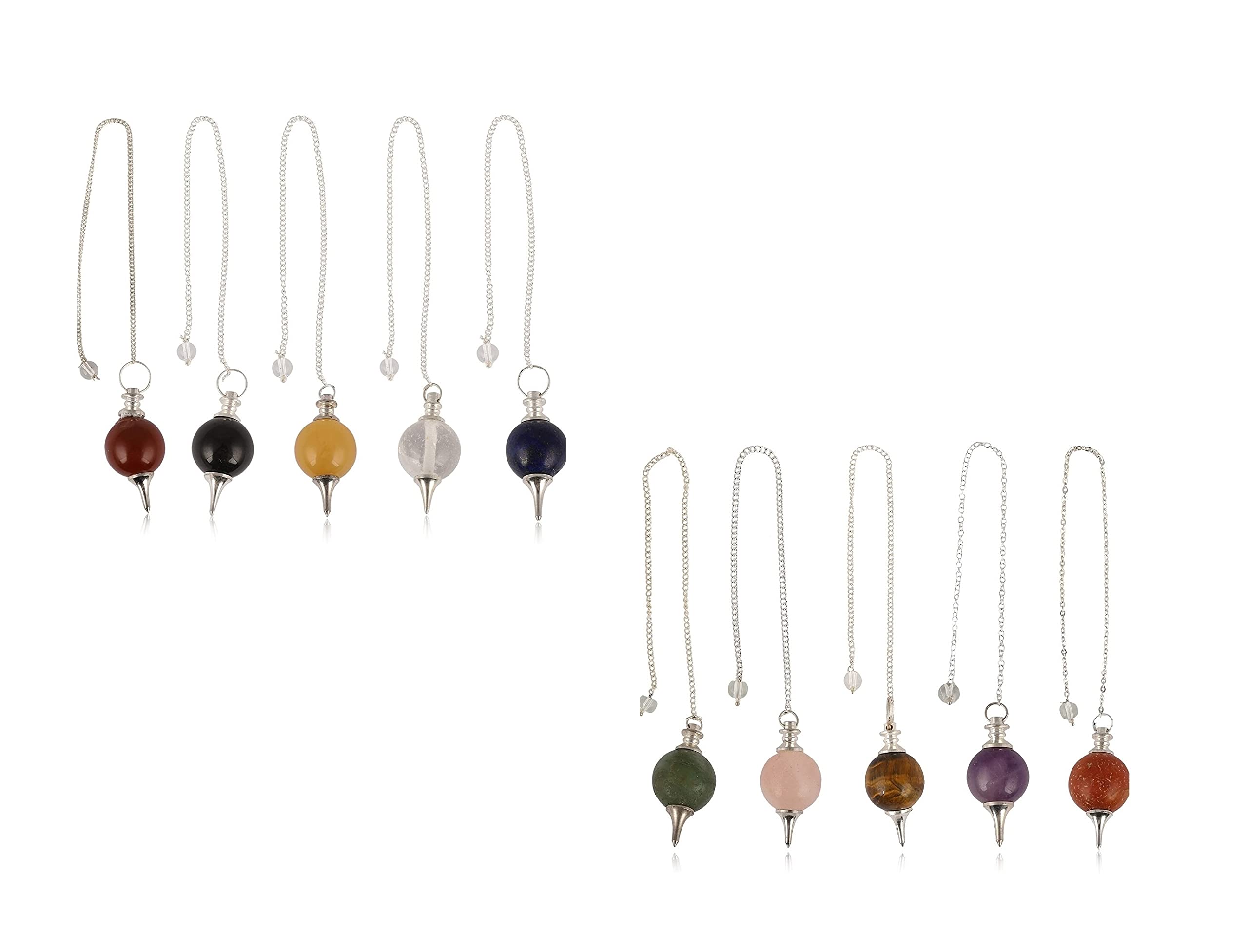 DHYANARSH Natural Dowsing Pendulum Round Set (Pack of 5) for reiki healing and metaphysical, M, Stone, rblgc