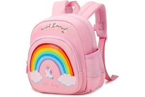 MUSEVOS Rainbow Toddler Backpack for Kids 3-6, Mini Toddler Backpack Boys 2-4, 3 Year Old Boys Girls, Neoprene Preschool Backpack for Kids with Anti-lost Safety Leash for Daycare Outdoor