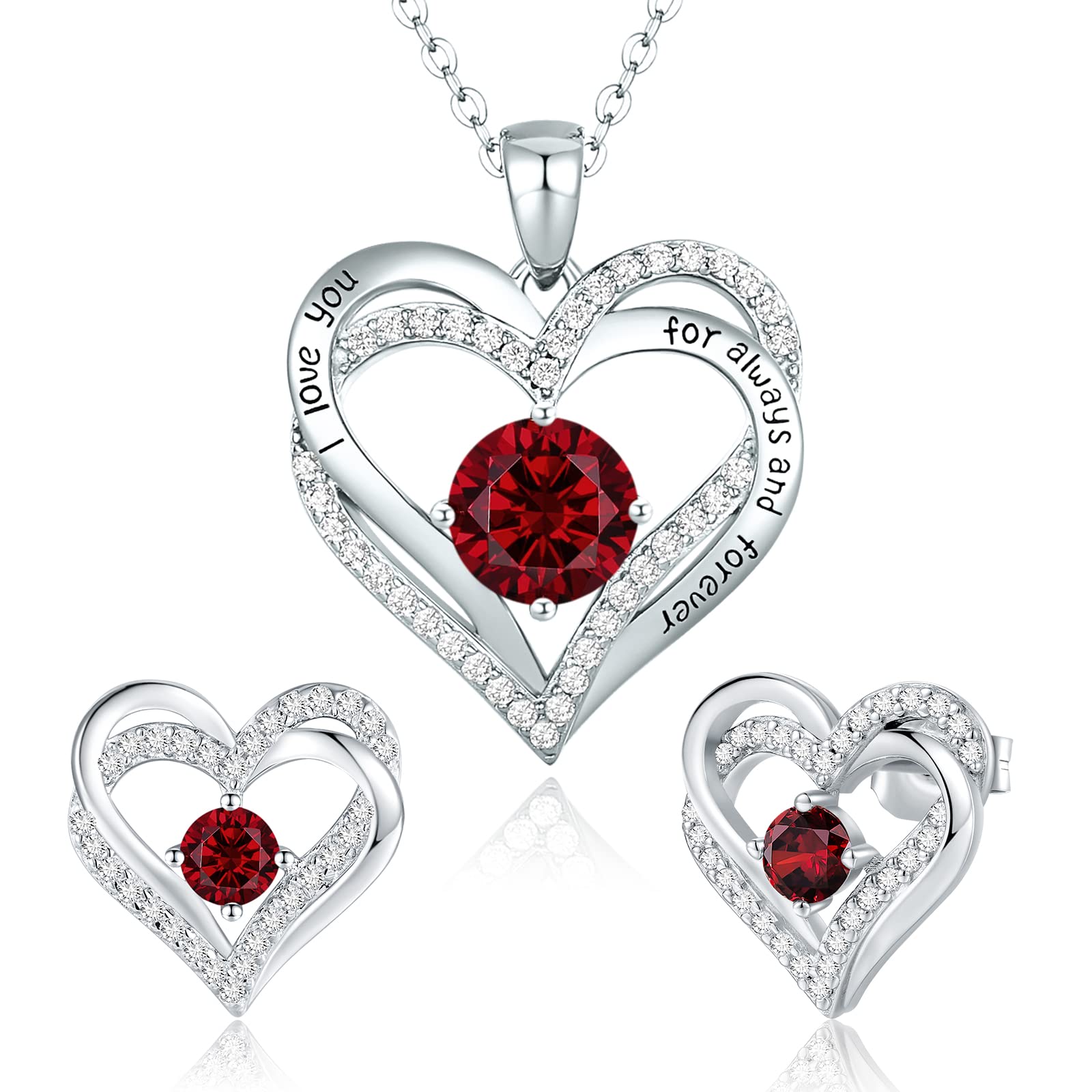 CDE Jewellery Sets for Women 925 Sterling Silver Heart Necklace and Earrings Sets Anniversary Birthday Christmas Jewelry Gifts for Women Mum Girlfriend Her