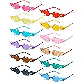 Dunzy 12 Pairs Fire Shaped Sunglasses Rimless Flame Glasses Wave Fire Y2K Glasses Frameless Eyewear(Stylish Colors)