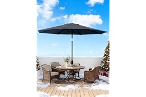 GarveeLife 9 ft Patio Umbrella, Outdoor Table Market Umbrella with Push Button Tilt and Crank, 8 Sturdy Ribs UV Protection Waterproof for Garden, Deck, Backyard, Pool (Grey)