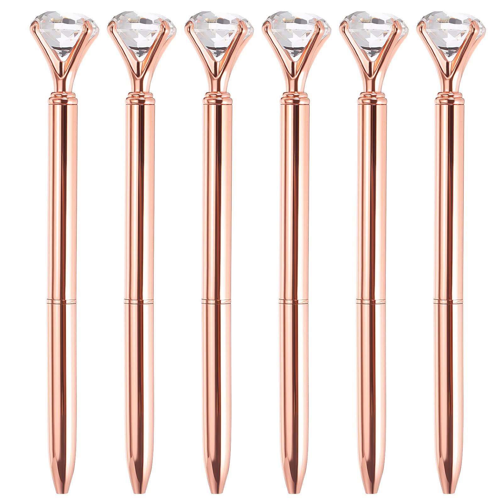 PATIKIL Black Ink Ballpoint Pen, 6 Pack Crystal Diamond Twist Metal Pen 1.0mm Medium Point for Note Taking Journaling Style 1, Rose Gold — image 1