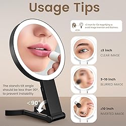 Travel Makeup Mirror with Lights, Lightened 10X/1X