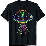 Alien Novelty Gifts And ShirtsSpace Alien UFO Neon Lights Rave Alien Lovers T-Shirt MM T-ShirtOEKO-TEX STANDARD 100