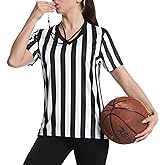Women's Official Referee Shirt Black & White Stripe Ref Umpire Jersey Short Sleeve for Basketball Football Hockey