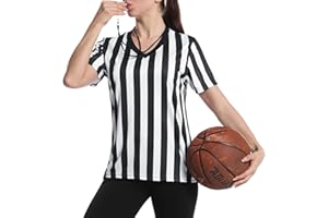 THAPOWER Women's Official Referee Shirt Black & White Stripe Ref Umpire Jersey Short Sleeve for Basketball Football Hockey