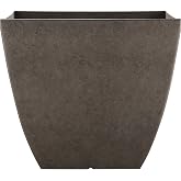 Southern Patio 16" Newland Square Low Planter, UV Protected Resin, Gray | Spacious Capacity, High-Density Plastic Stays Lightweight Yet Durable Enough for Patios, Porches, and Garden Beds