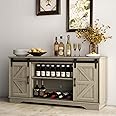 Panana Bar Cabinet with Barn 2 Sliding Doors Buffet Farmhouse Storage Cabinet TV Stand (Natural Wood)