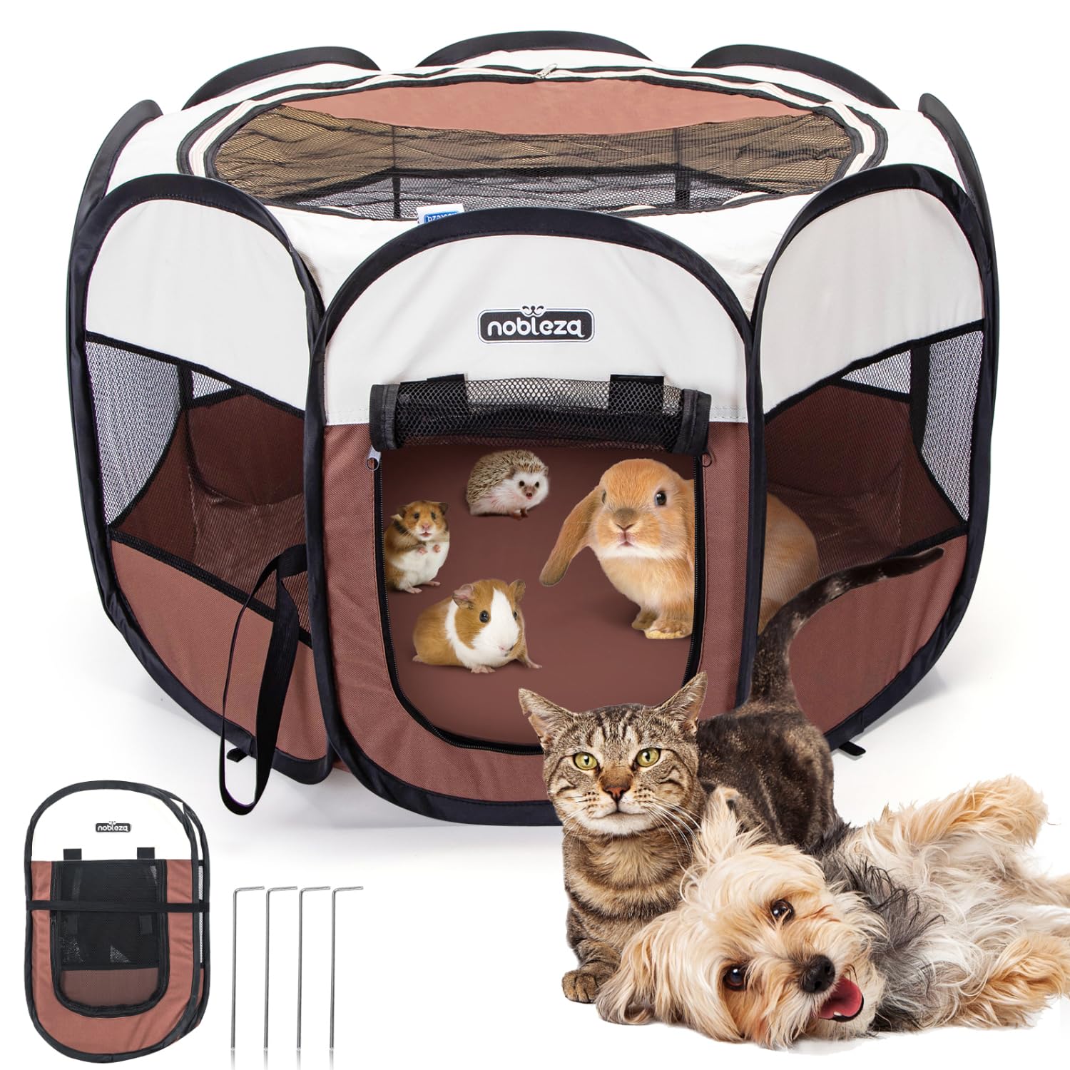 ​Nobleza Pop up Puppy Playpen, Foldable Pet Dog Playpen Portable Cat Play Pen, Outdoor Indoor Pet Fence Breathable Pet Carrier Kennel Soft Dog Cage Tent for Rabbit Hamster Guinea Pig, 24.4x24.4x17.7in
