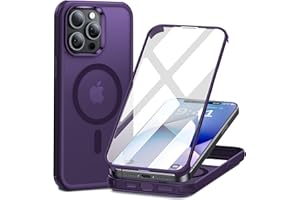 Shiiuou Magnetic for iPhone 15 Pro Max Case [Compatible with Magsafe] with Built-in 9H Tempered Glass Screen Protector Cover Full-Body Shockproof Matte Phone Case for iPhone 15 Pro Max, Purple