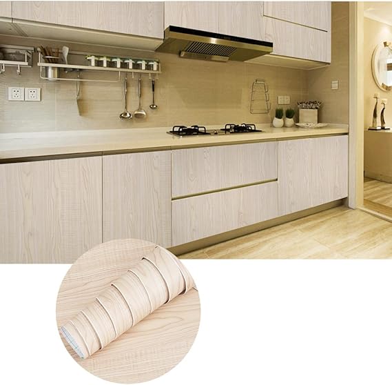 KINLO Klebefolie 2PCS beige-gelb 0.61x5M Holz Möbelfolie PVC