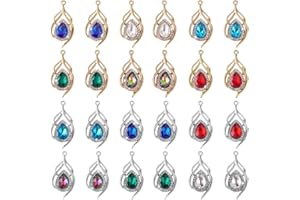 AHANDMAKER 24Pcs Colorful Faceted Teardrop Charms, 12 Colors Metal Hollow Glass Waterdrop Pendants with Rhinestones Crystal T