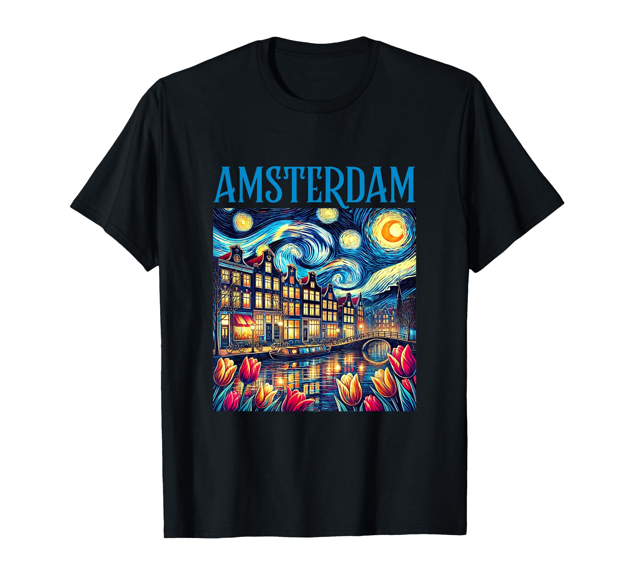 Photo 1 of ** UNKNOWN SIZE***Amsterdam In Starry Night Van Gogh Style Graphic T-Shirt