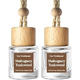 C Classy Car Air Freshener Hanging 2 Pack, Mahogany Teakwood Essential Oil Diffuser, Cute Glass Bottle, Long-Lasting Fragrance Car Accessories for Women &amp; Men, Made in USA