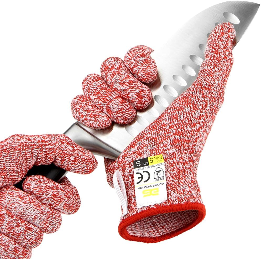 Glove Station Ultra Durable Series Cut Resistant Gloves - Cutting Gloves for Chefs, BBQ and Cooking - Level 5 Protection, Food Grade Safe Cut - Red, Small Size