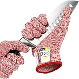 Glove Station Ultra Durable Series Cut Resistant Gloves - High Performance Level 5 Protection, Food Grade, Marble Red, Small