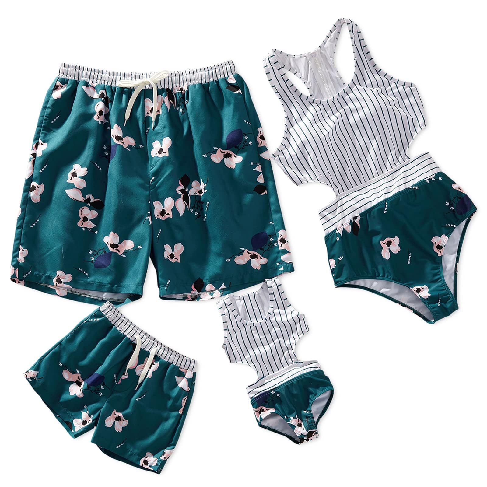 Photo 1 of IFFEI Family Matching Mommy and Me Swimsuits Floral Printed Cutout Womens One Piece Bathing Suit Tummy Control Swimwear Green Women: XL