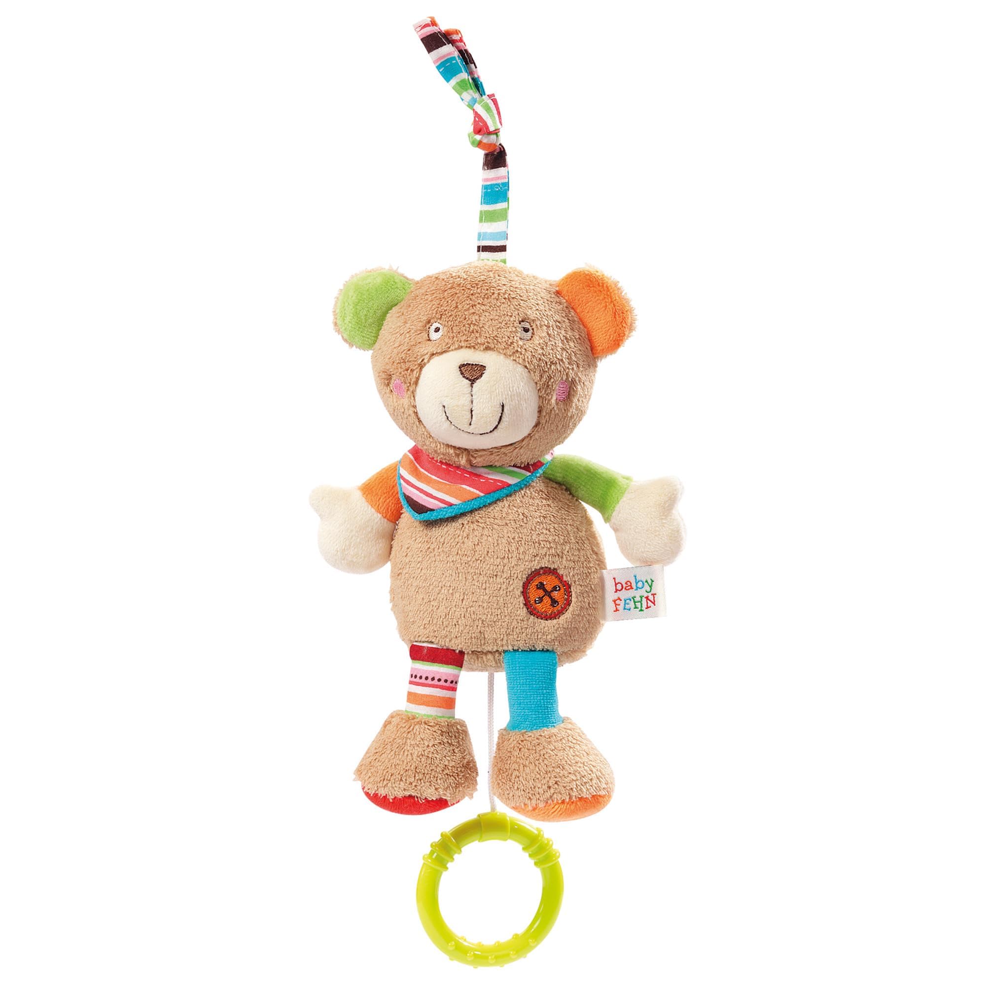 Fehn 091014 Teddy Mini Music Box – Cuddly Toy with Integrated Play Mechanism – Melody "Weißt Du Wieviel Sternlein Stehen" (Do You Know How Many Little Stars there are) for Hanging up, for Babies and Toddlers from Newborns Onwards