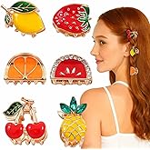 KuuGuu 6 PCS Mini Fruit Hair Claw Clips Cute Fruit Hair Clip Cherry Lemon Strawberry Orange Pineapple Watermelon Barrettes Fashion Anti-slip Hairpins Fun Summer Hair Accessories for Women Girls
