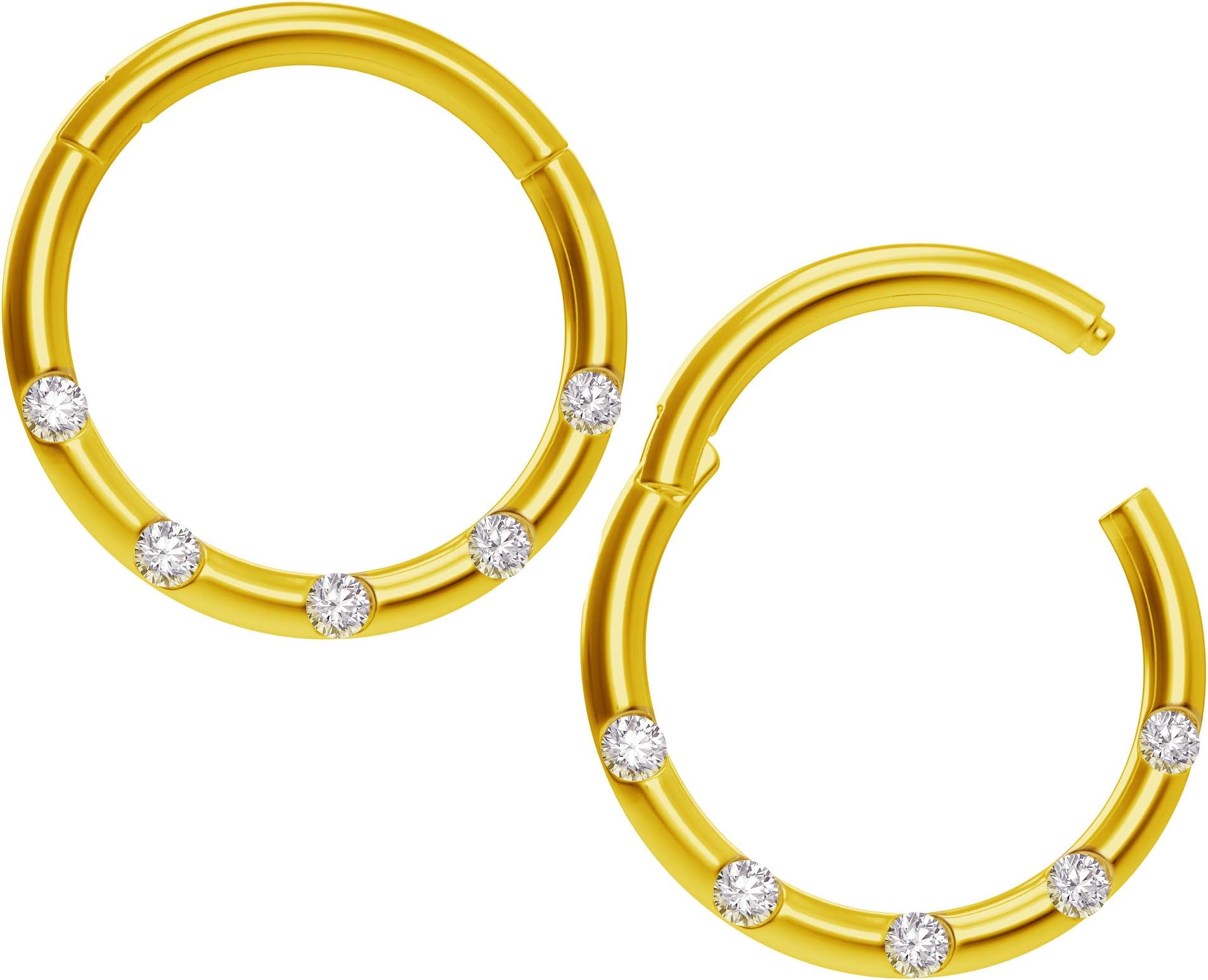 Bling Piercing 2pc 18g CZ Stainless Steel Clicker Septum Rings Clamp Seamless Segment Nose Hoop Ear