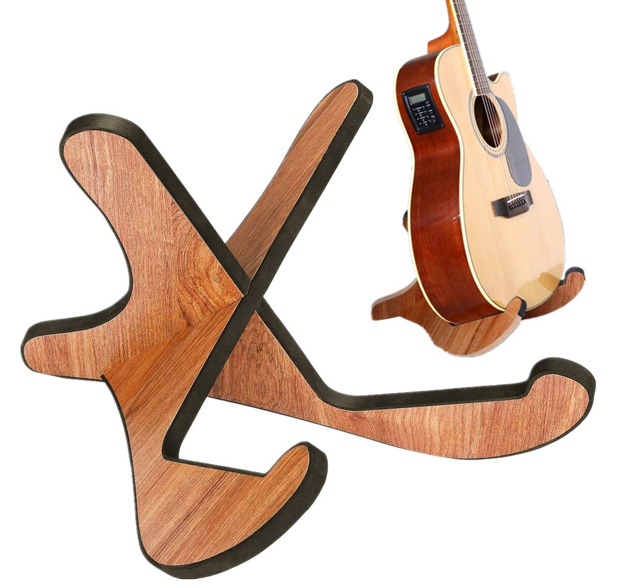 Eidoct Guitar Stand Wood Thickened Universal, Wooden X-Frame Sturdy Instrument Stand with Soft Leather Edges for Acoustic Classical Bass Guitars