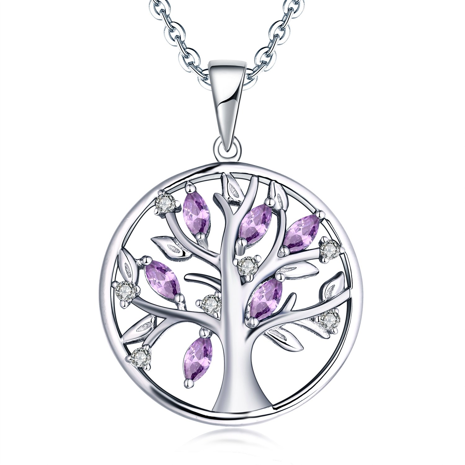 JO WISDOM Tree of Life Necklace,925 Sterling Silver Family February birthstone Purple Amethyst Tree Coin Pendant Necklace — image 1