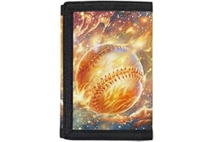 Dolyues Fire Baseball Kids Unisex Toddler Wallet Trifold Canvas Outdoor Sports Wallet for Boys with Magic Sticker - Back to School Gift