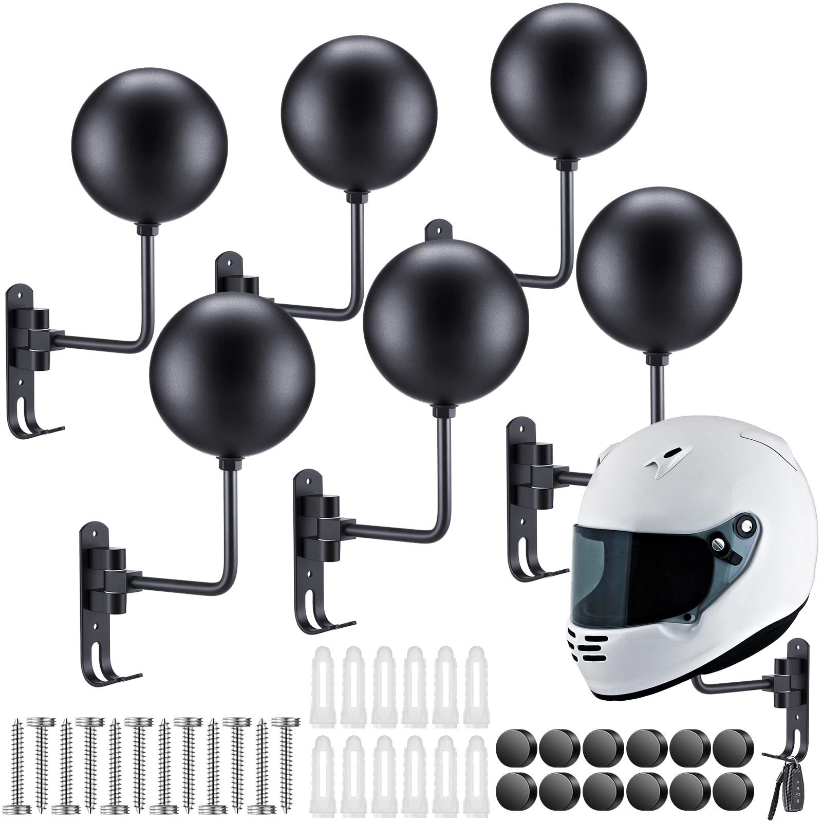 Photo 1 of Shimeyao 3 Pack Motorcycle Helmet Rack Wall Mount Helmet Holder 180° Rotation Motorcycle Gear Hanger Display Stand with 2 Hooks for Men Women, Bike Coats, Caps, Jacket, Glove, Sportswear Accessories