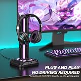 KDD Headset Stand w/ Controller Holder, 9 Light Modes, Rotatable Hook - Black view 2