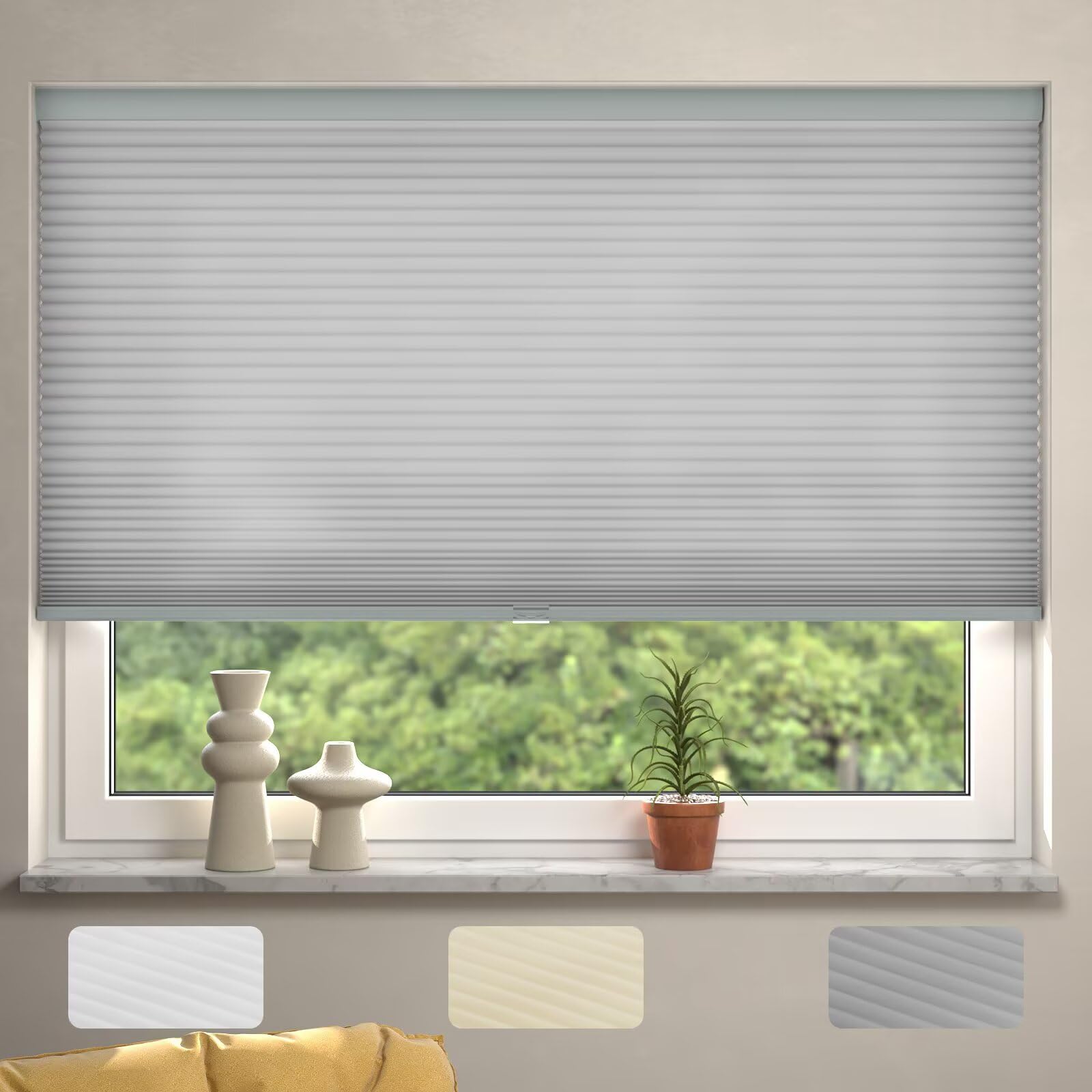 myshade cellular shades, cordless light filtering windows blinds for bedroom, bathroom, french door,