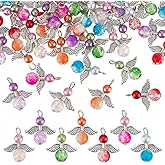 PH PandaHall 56pcs 7 Colors Angel Fairy Charms Guardian Angels Charms Angel Wing Pendants Crackle Glass Bead Pendants Angels Dangle Charm for Necklace Bracelet Earring Jewelry Making DIY Crafts