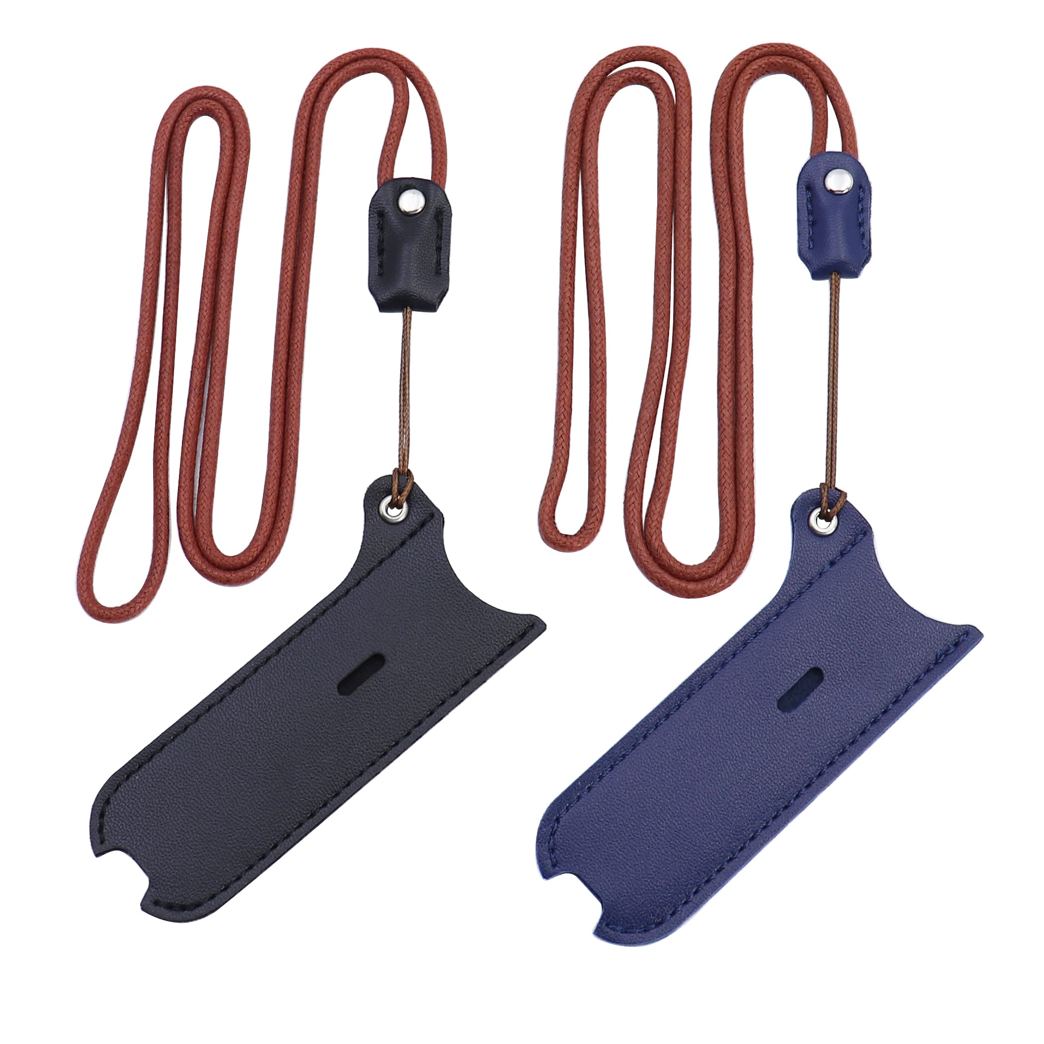 ZUYOOK 2PACK PU Artificial Leather Case Lanyard Necklace case for J-U-L/R-E-X/M-O-T/YO-Z Or Small Lanyard Leather Pen Cover, Detachable Protective Strap[Black+Blue]