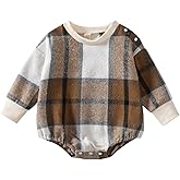 DNOMAID YZARC Baby Girl Boy Plaid Flannel Sweatshirt Romper Oversized Crewneck Long Sleeve Bubble Bodysuit Fall Winter Outfit