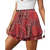 Flowy Shorts for Women Casual Cute Floral Skorts Chiffon Ruffle Tennis Mini Skirts Butterfly Summer Boho Shorts