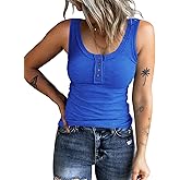KINLONSAIR Women's Sleeveless Henley Tank Tops Ribbed V Neck Button Down T Shirts Summer Slim Fit Tee Tops