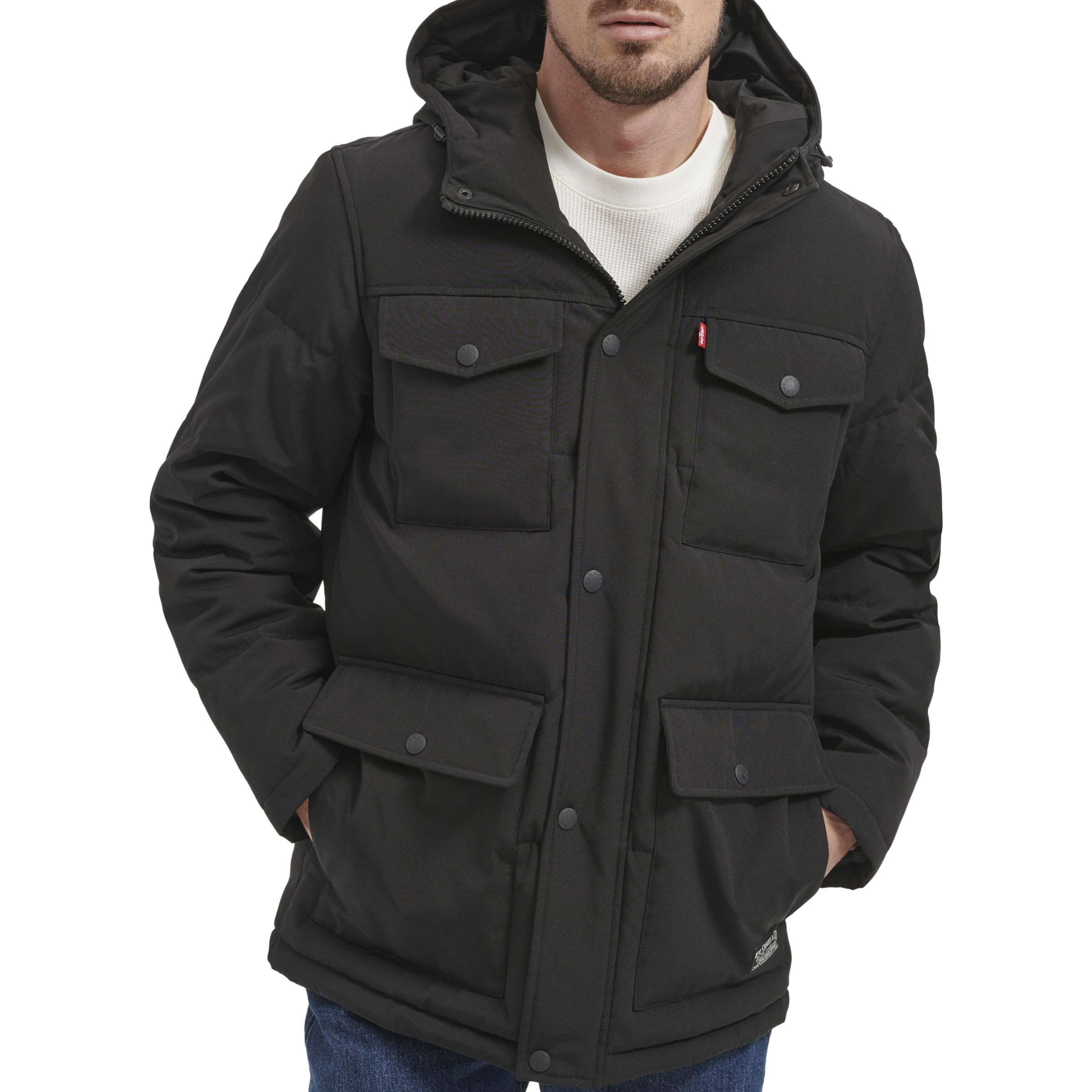 Levi's Men's Water Resistant Arctic Cloth Midlength Quilted Hoody Parka (Regular and Big & Tall Sizes), Black, X-Large Image