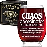 Wine Glass for Women - "Chaos Coordinator" 15oz Stemless Thank You Gift for Boss, Nurse, Teacher & Coworker, Office/Birthday/Admin Day Appreciation -302