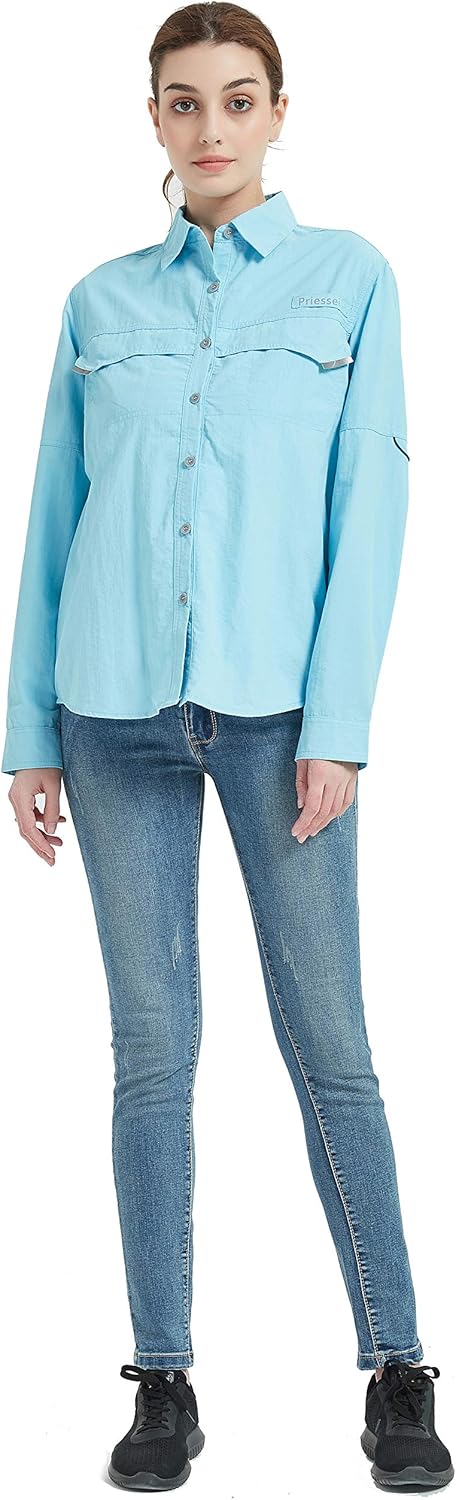 PRIESSEI Women's UPF 50+ Hiking Shirts Long Sleeve Outdoor Shirts for Camping Fishing Breathable and Fast Dry: Clothing