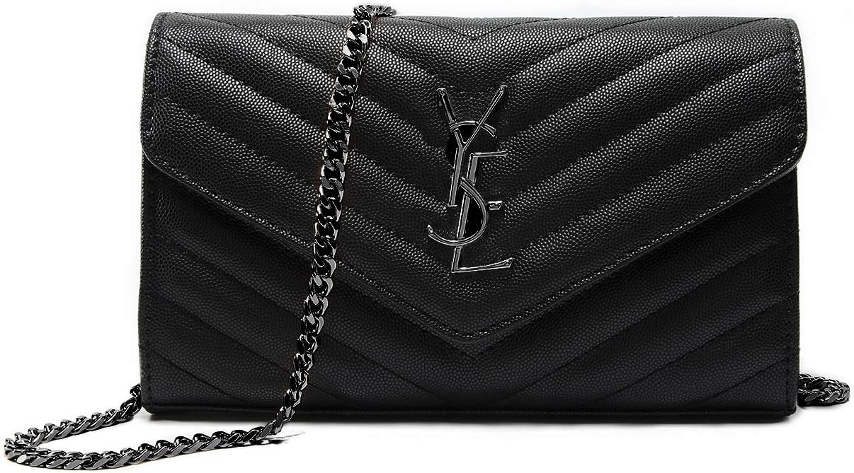 Simple Small Vegan Leather Crossbody Bag Quilted Shoulder Purse With"Y" Adjustable Chain Strap