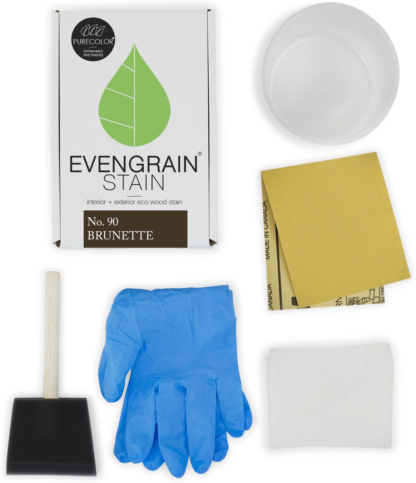 PureColor Eco-Friendly Water Based Wood Stain with Finishing Kit, 1 Quart, 5 Piece Kit, Brunette