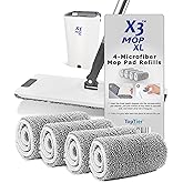 X3 Mop XL Replacement Microfiber Cleaning Pads, 4 Pack of Reusable Flat Mop Heads. (Pads fit X3 Mop XL Only)