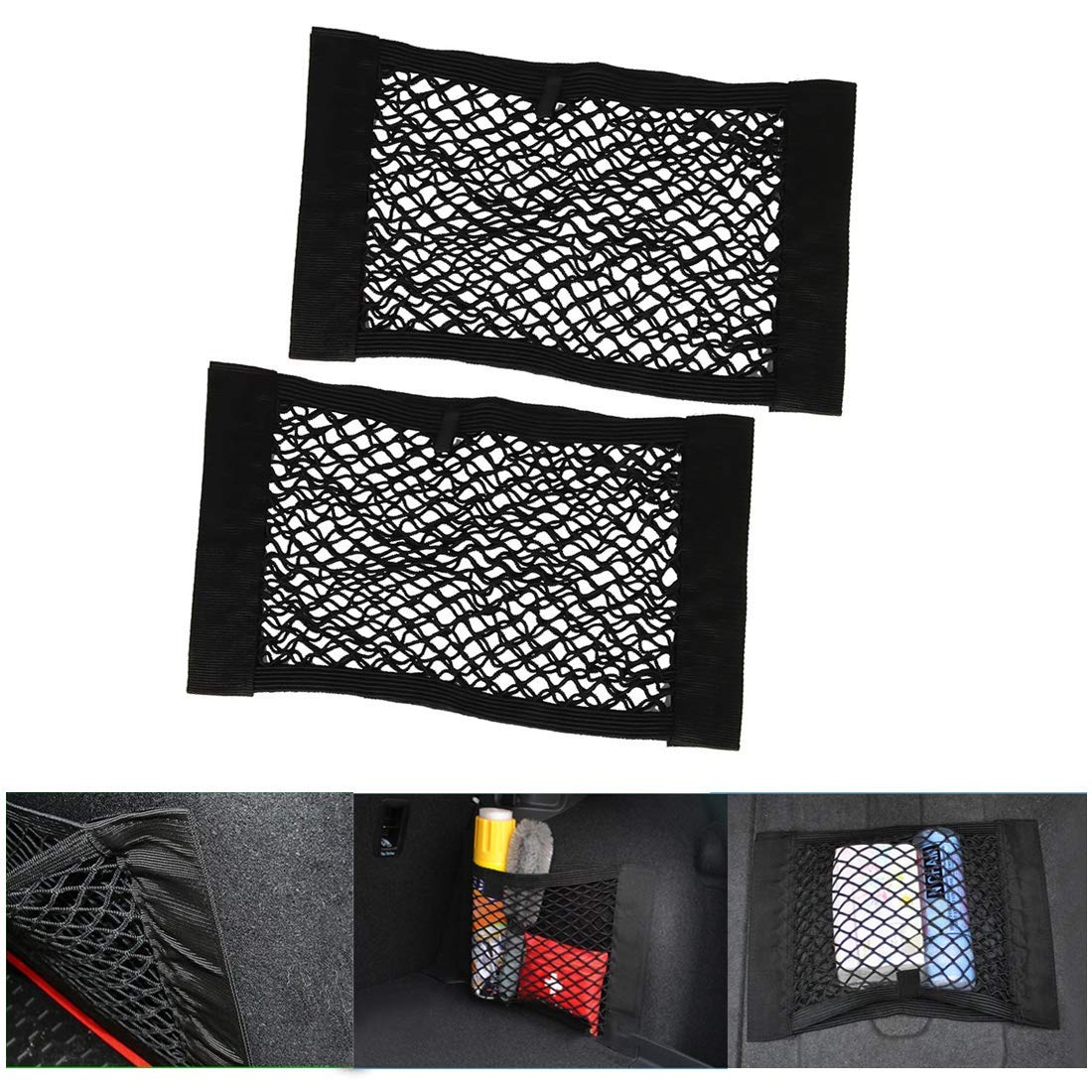 BeiLan 2pcs Storage Net for Car Back Rear Seat Storage Organizer Trunk Cargo Net Trunk Elastic String Mesh 40 * 25cm