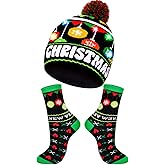 MGparty LED Christmas Beanie Hats with Crew Socks Light-Up Knit Hats for Kids and Adults, Perfect for Xmas Parties and Holiday Gifts