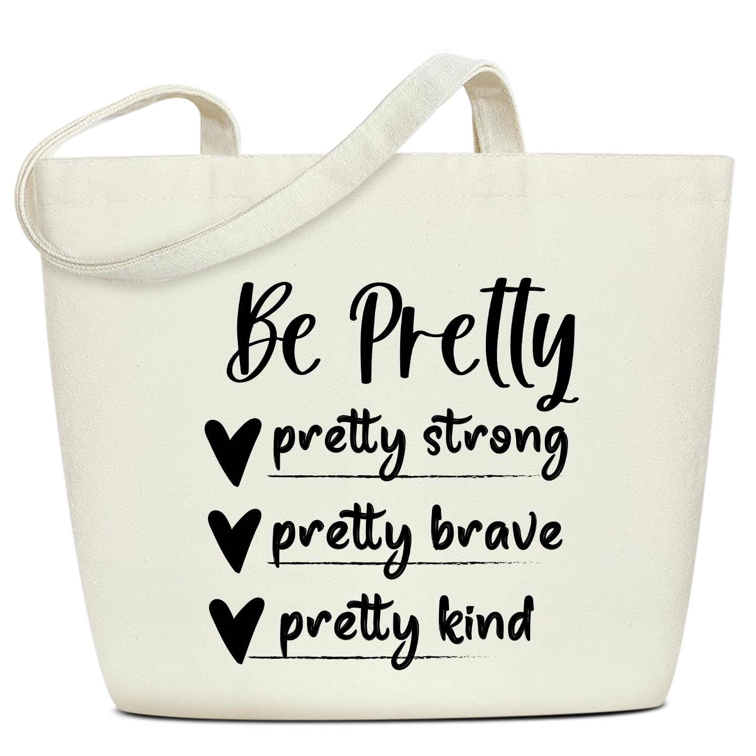 Photo 1 of Canvas Tote Bag Handbag For Women - Be Pretty Strong Brave Kind Inspirational Gifts for Women Funny Shoulder Bag Beach Bags for Work Shopping, Grocery Travel Bag for Mom Sister Teacher Friends -11