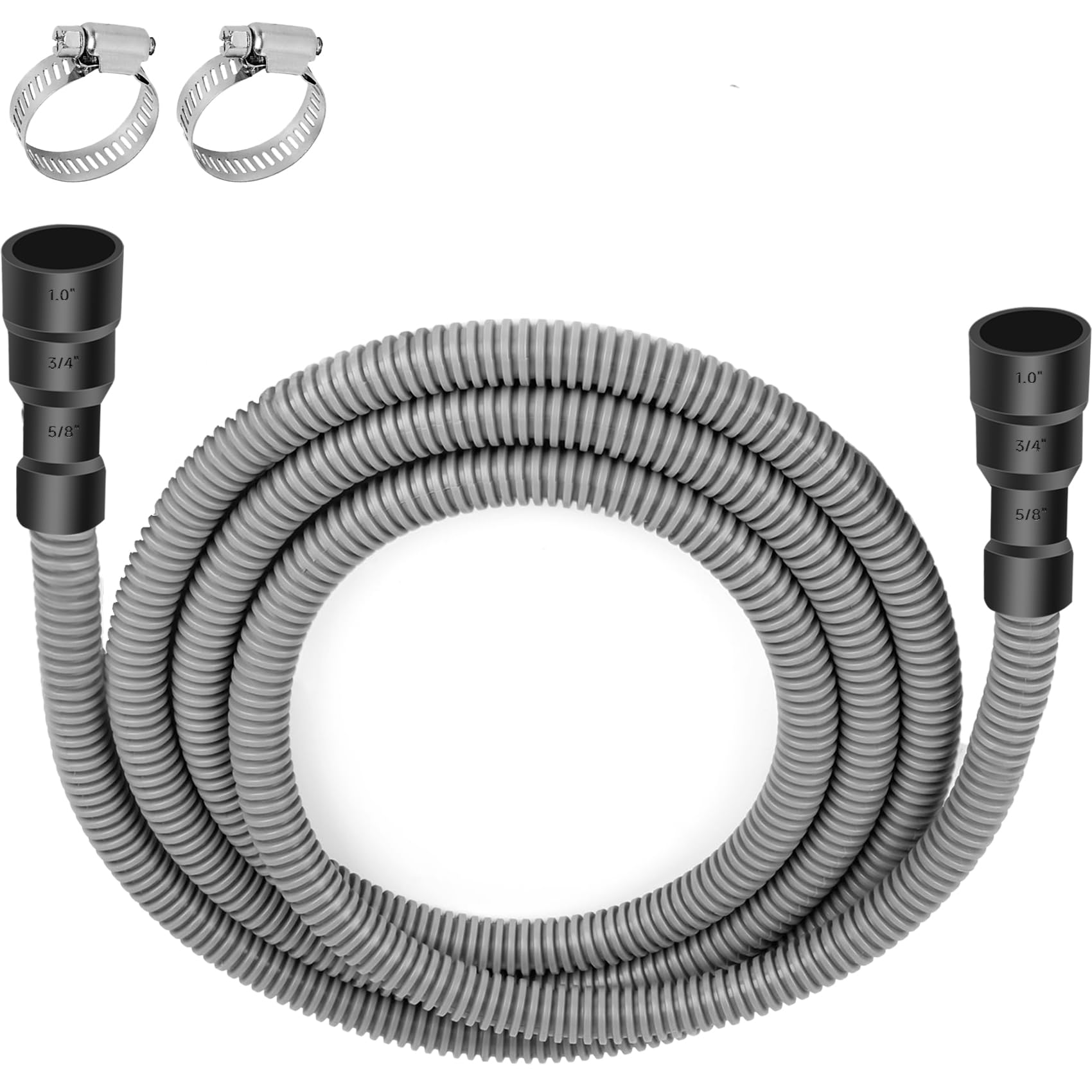 Photo 1 of Universal Dishwasher Drain Hose, 10 Ft Dishwasher Discharge Hose Extension, Corrugated and Flexible Dishwasher Hose Drain Replacement Fits 5/8", 3/4", 1" Dishwasher End, with 2 Clamps