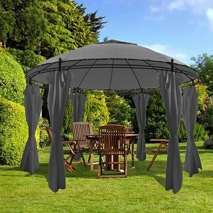 Retrome Gazebo With Curtains Round 3 5x2 7 M Anthracite For