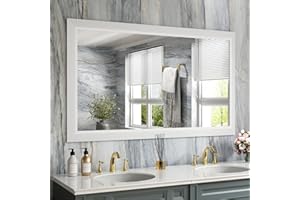Amorho Bathroom Mirror, 50X30 Inch White Thick Metal Framed Wall Mirrors for Over 2 Sinks, Bedroom, Living Room, Entryway, Large Rectangle Wall-Mounted Mirrors.