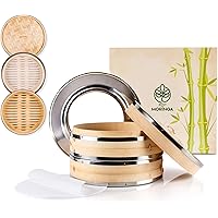 Bamboo Steamer Basket - 10 Inch 2 Tier Vegetable Steamer w/Stainless Steel Ring & 4 Silicone Liners, Dumpling Steamer for Ste