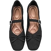 itbieong Knit Flats for Women Square Toe Flats Casual Ballet Flats with Ankle Strap,Washable Comfortable Dressy Mary Jane Flat