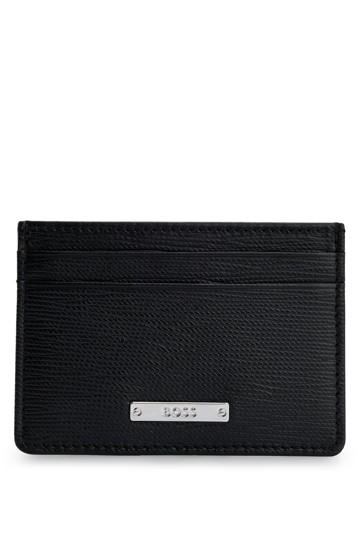 BOSS Mens GalleryA S Card Embossed-Leather Card Holder with Logo Plaque
